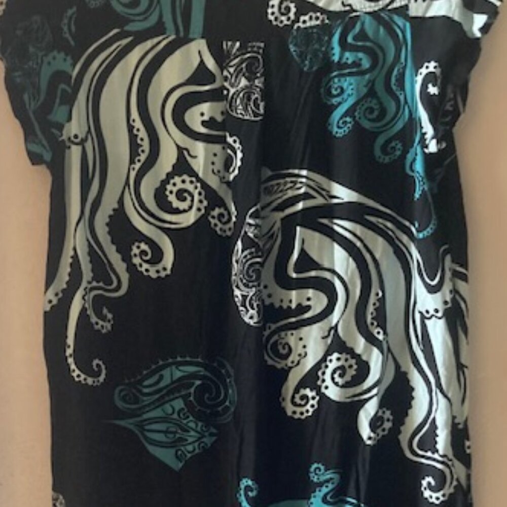 WAHINE TOA HAWAIIAN OCTOPUS-TAKO DRESS ALOHA MADE RESORT WEAR BLK/WHT/BL LOVELY - Picture 7 of 15